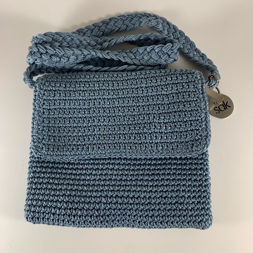 Crossbody crochet purse, small, blue. Practically new, immaculate condition!